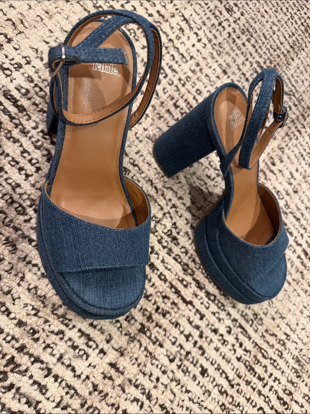 wild fable Dark Blue Denim Platform Ankle-Strap Heels